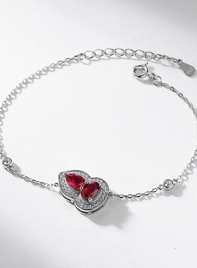 跨境爆款欧美风培育红宝葫芦手链 S925银镀金+培育彩宝 福禄双全