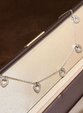 S925纯银 五爱心项链半钻精致轻奢高级感经典爱心桃设计感