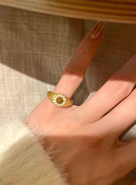 S925纯银美拉德虎眼石戒指尾戒女款中古风复古轻奢小红书爆款指环