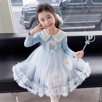 女童公主裙连衣裙2025春季新款女孩春秋洋气女宝宝艾莎儿童仙女裙