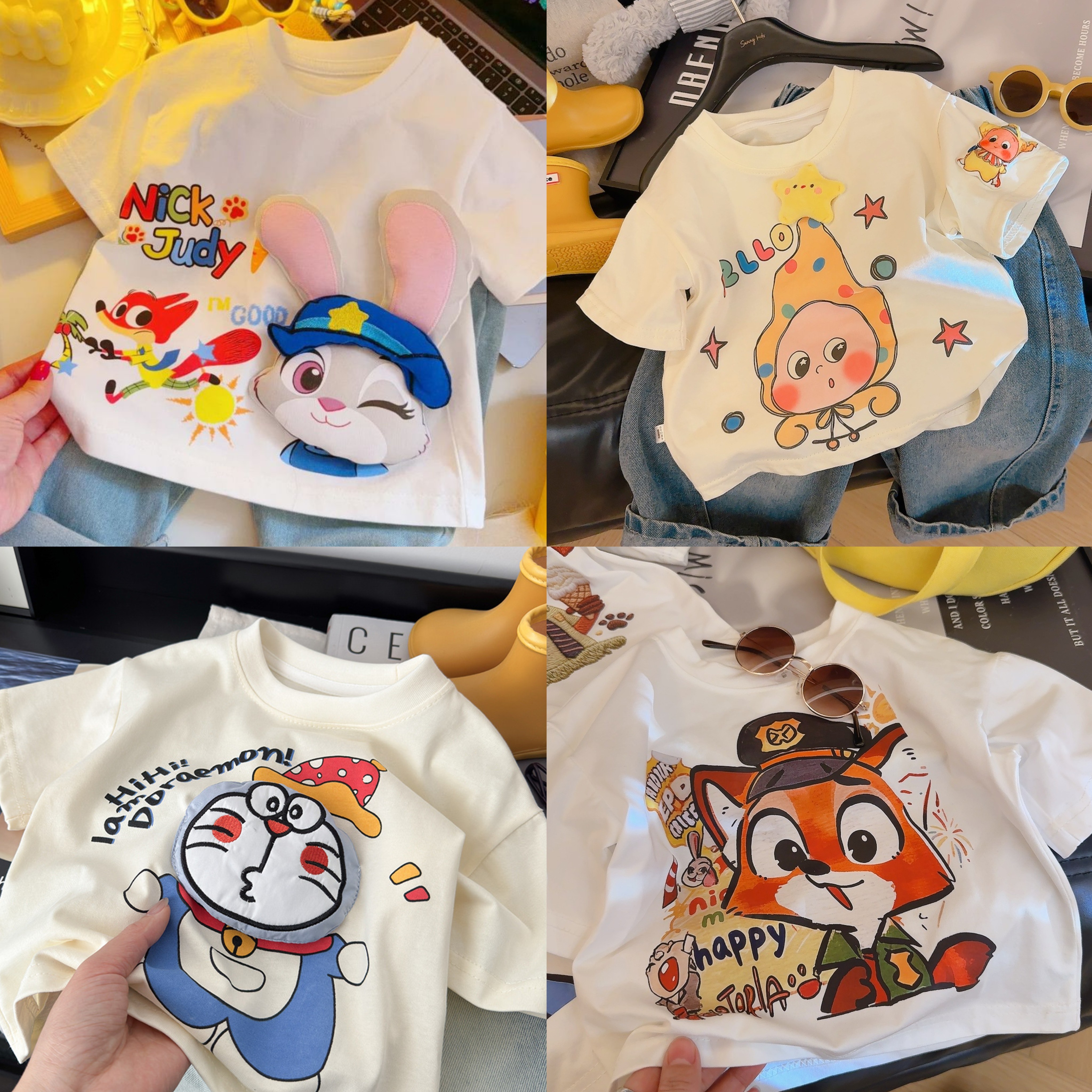 2026夏季新款纯棉短袖T恤男女童爆款可爱卡通立体玩偶半袖上衣潮