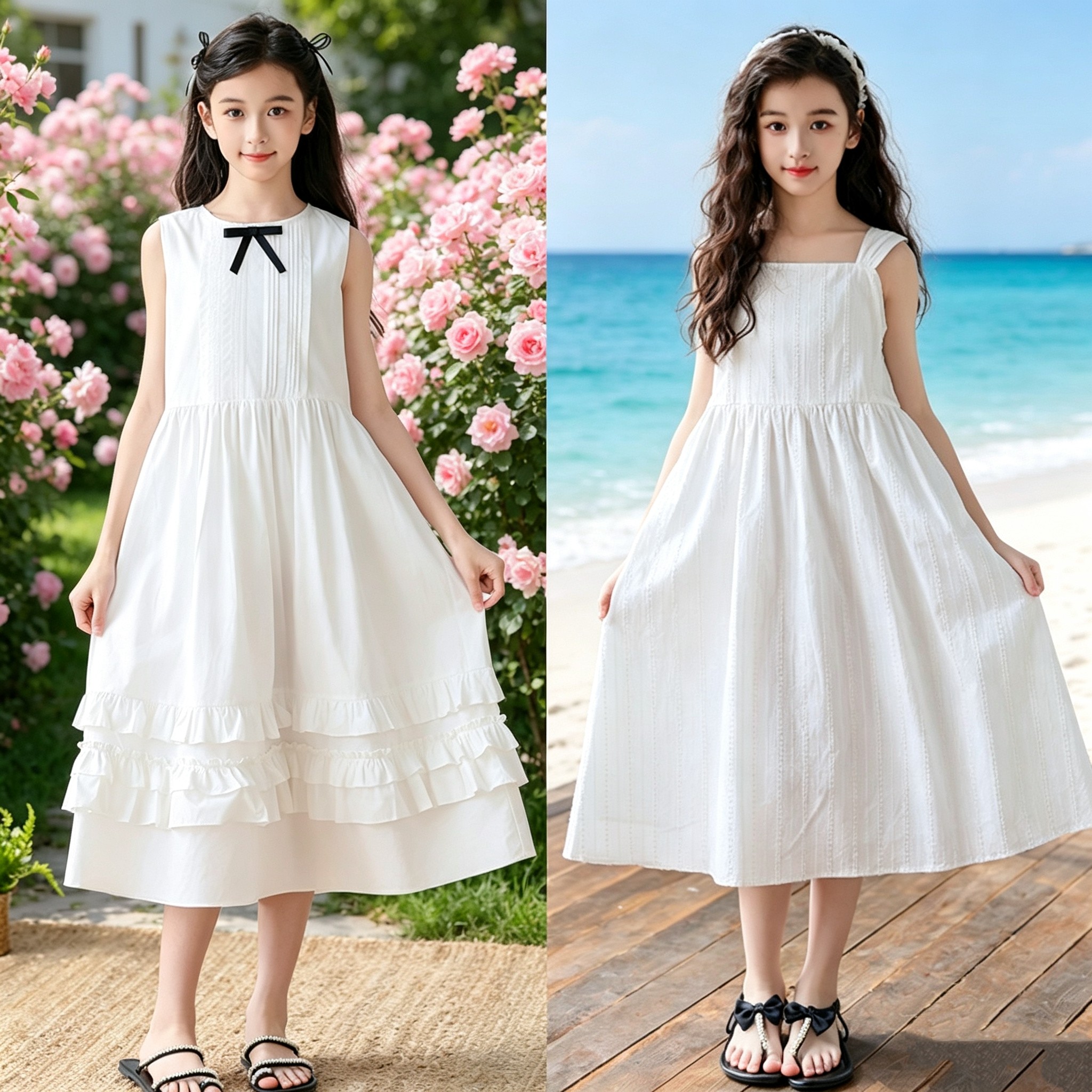 学生气质无袖连衣裙女童夏季沙滩背心裙2026旅游童装女孩公主裙子