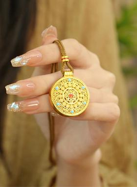 新中式国潮风 珐琅彩镂空花丝四合如意圆满罗盘吊坠项链