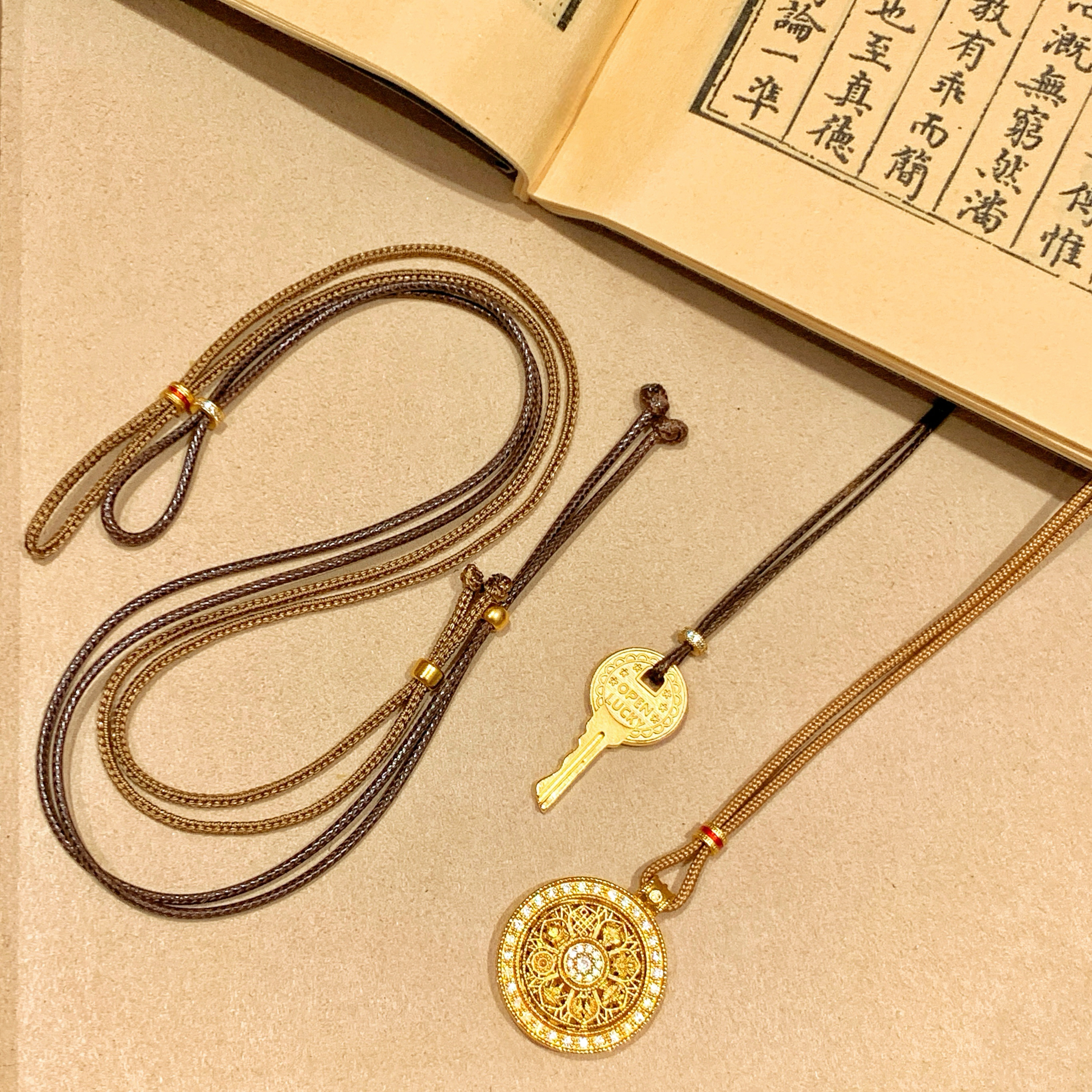 「姐妹这是1.5粗的」黄金吊坠挂绳正版八宝罗盘项链绳男女通用款