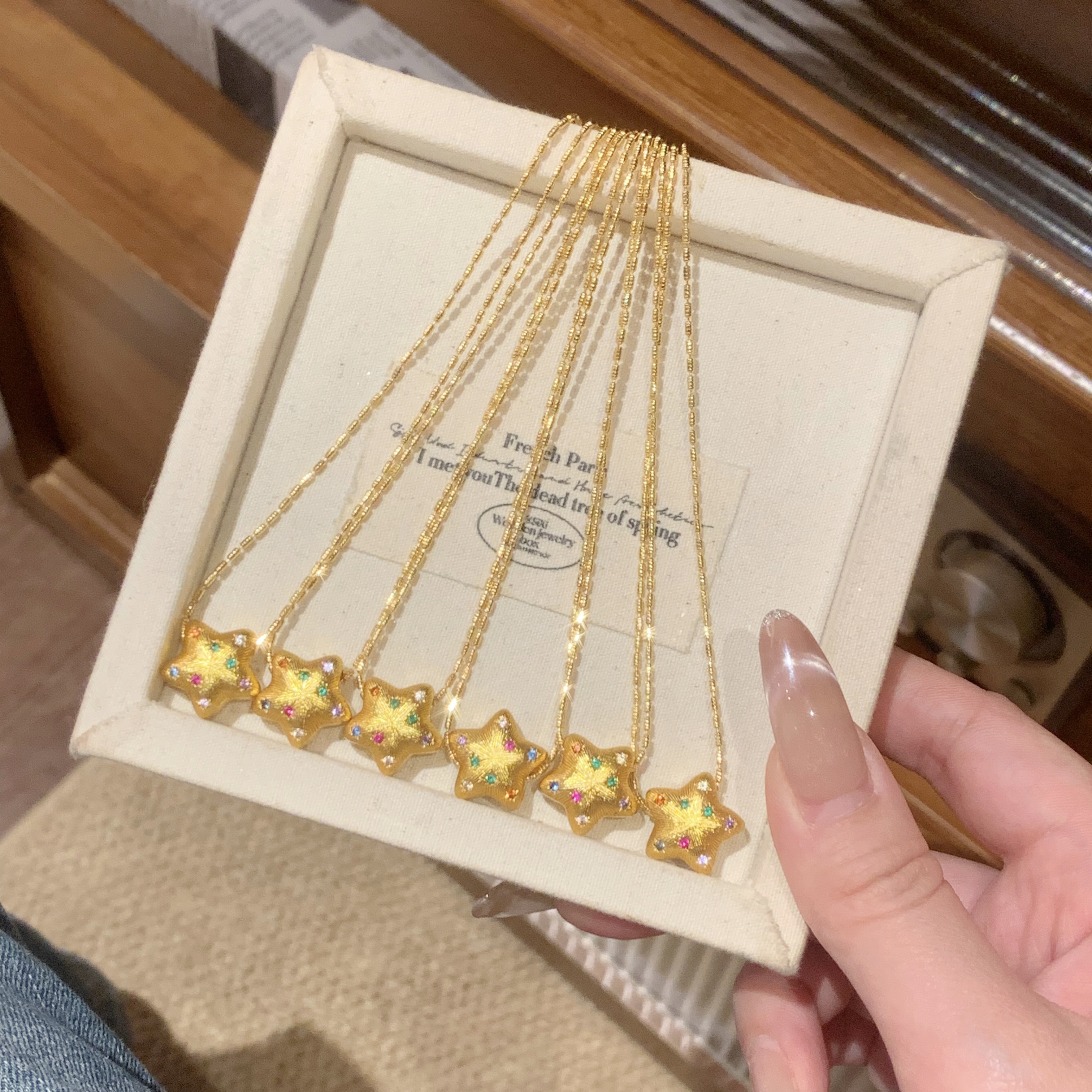 paula时序 点钻拉丝五角星满天星吊坠项链L002