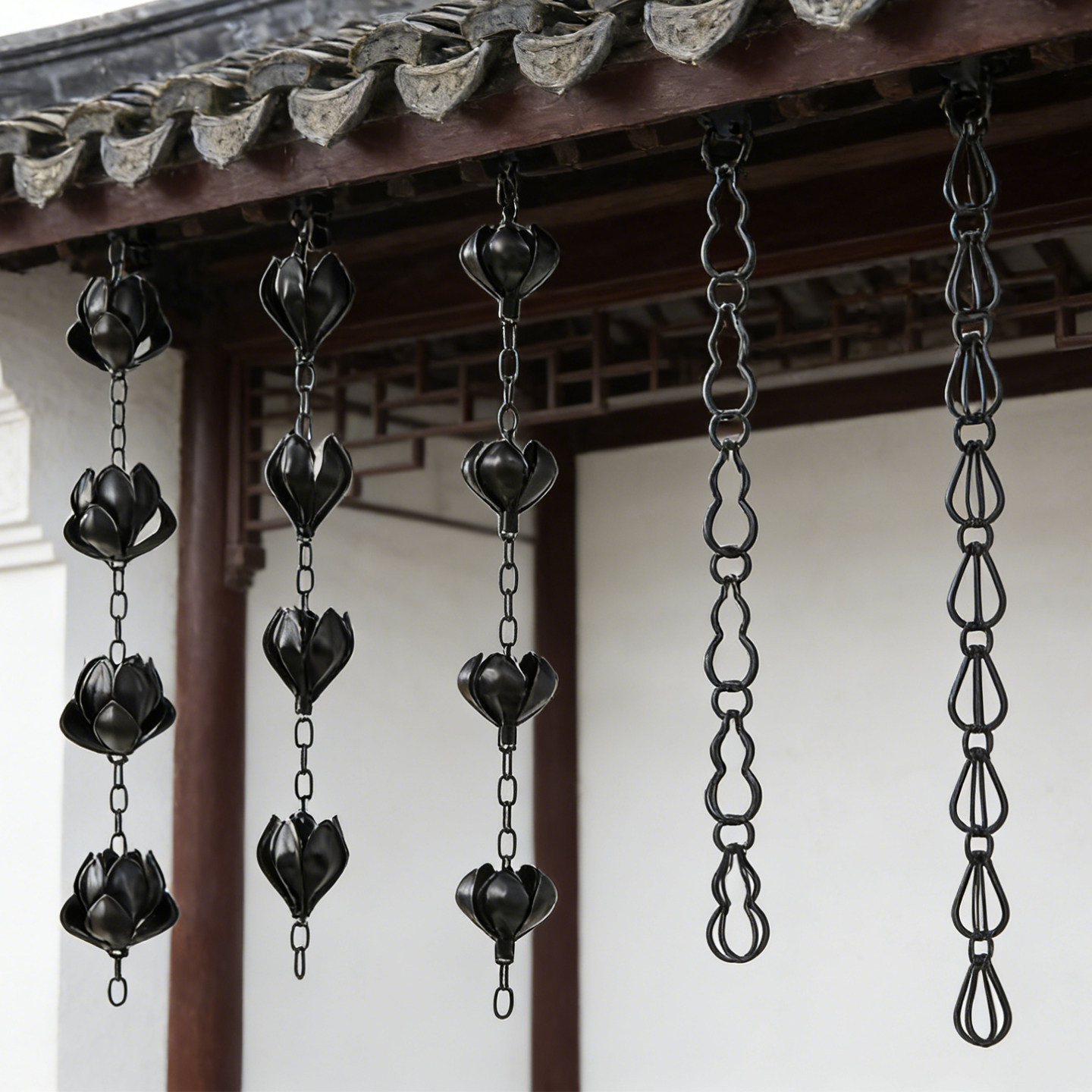 别墅庭院屋檐雨水链寺庙导水中式景观雨链民宿花园装饰雨铃排水链