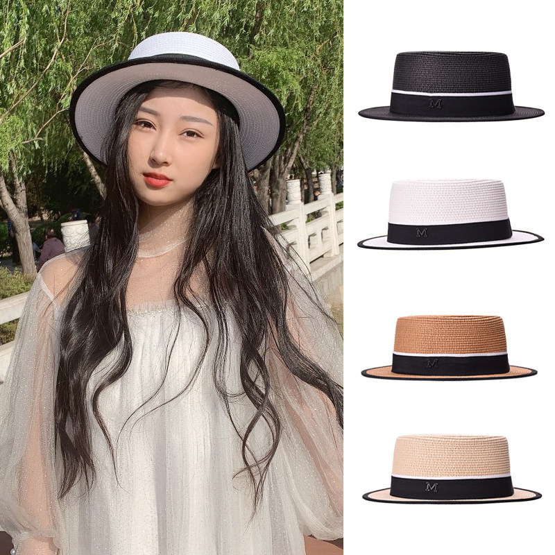 择信小辣椒同款M标平顶太阳帽女款夏季韩版潮爵士沙滩帽防晒遮阳