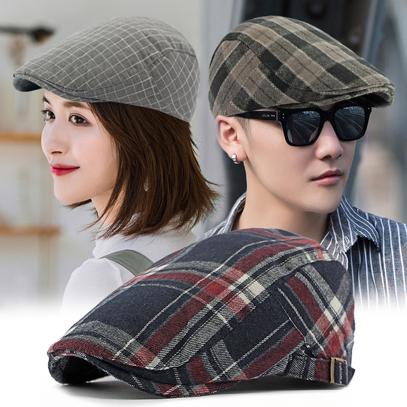 男女士休闲反戴贝雷帽春夏秋季经典格纹前进帽户外英伦复古画家帽