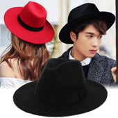 欧美风春秋冬季 仿毡大檐帽英伦复古毛呢礼帽男女出游巴拿马爵士帽