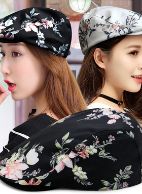择信帽子女春夏花朵印花轻薄贝雷帽韩版防晒透气遮阳帽户外出游鸭