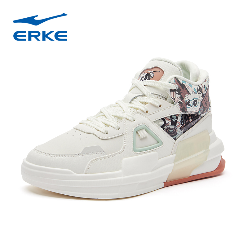 电池熊猫鸿星尔克高帮板鞋女冬新款潮情侣鞋子厚底运动鞋