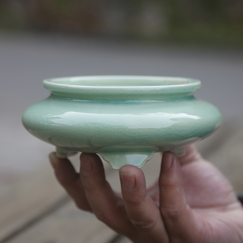 开片粗陶中式贴花花盆绿植造景