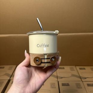 颜一好物 304不锈钢咖啡杯高颜值随手杯户外露营便携带吸管带盖杯