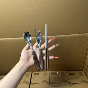 颜一好物 18-10不锈钢筷子叉子勺子个人专用日式复古餐具家用餐具