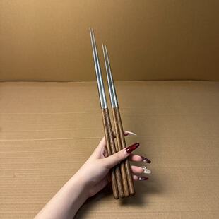 颜一好物 304不锈钢油炸筷子加长鸡翅木柄筷子耐高温防烫火锅筷子