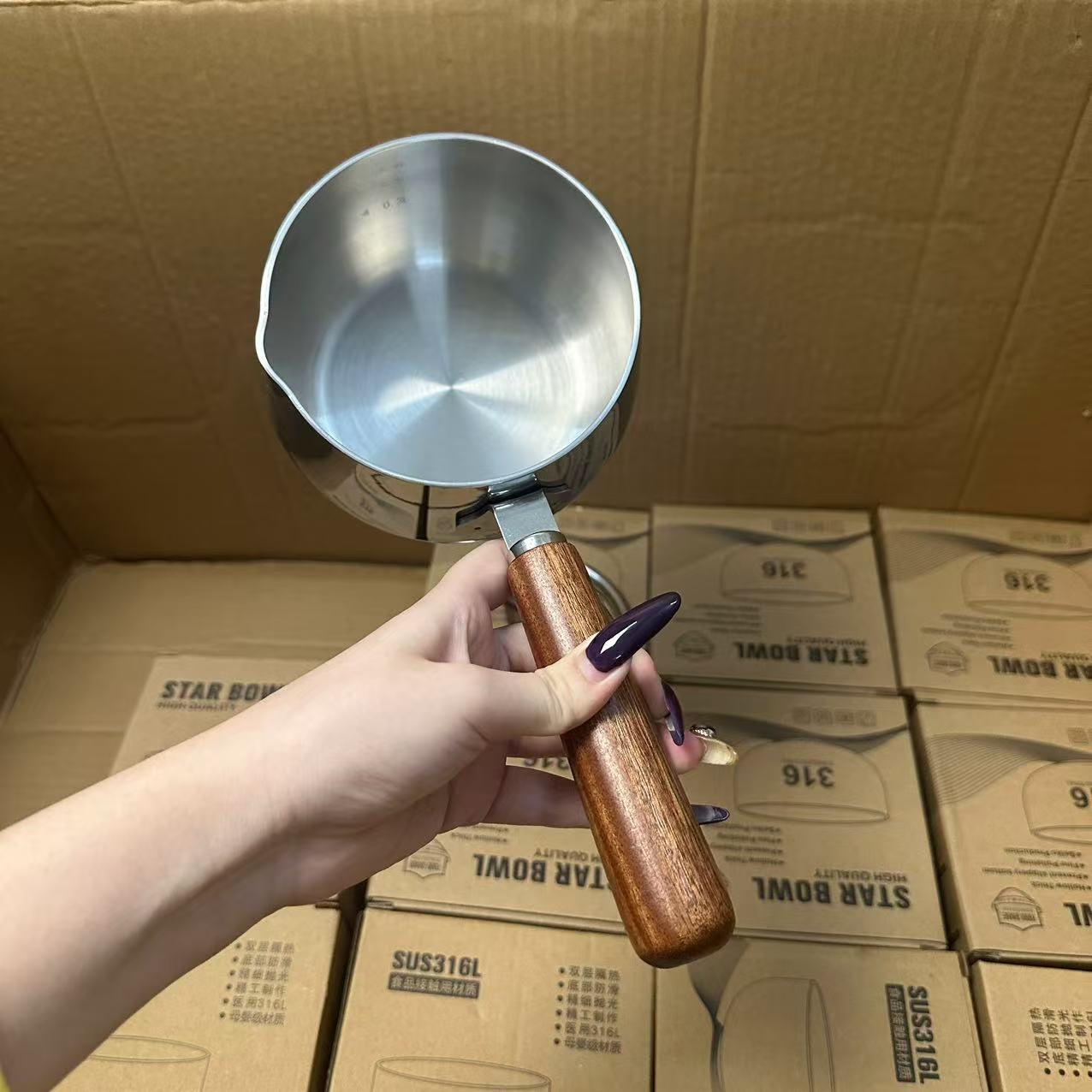 颜一好物304不锈钢木柄小奶锅