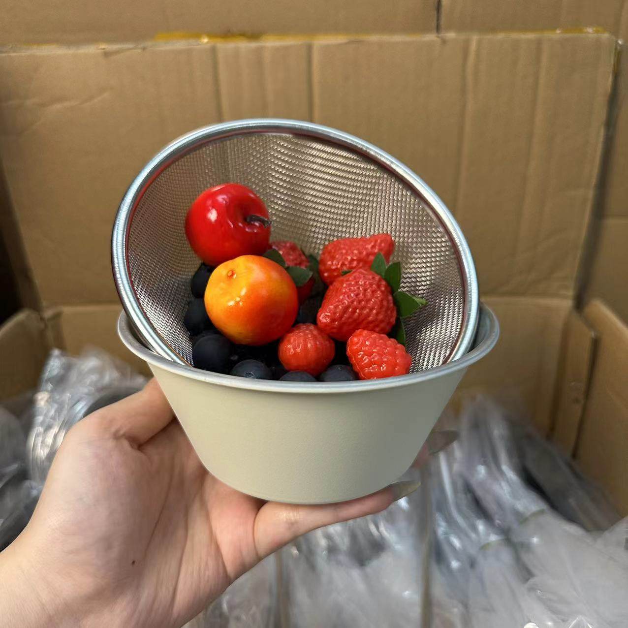 颜一好物 304不锈钢迷你沥水果篮淘米盆漏网筛备餐料理碗盆打蛋盆