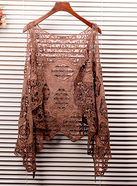 2024年新款镂空针织马甲女中长款开衫夏大码披肩钩花外搭防晒上衣