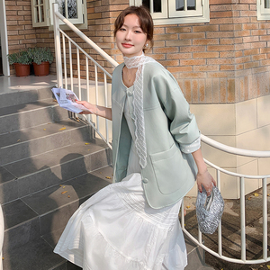 新款 蕾丝拼接皮衣外套送飘带163-9166-P155控228图片