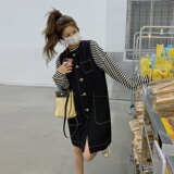 黑色牛仔背心裙女2025年秋季新款宽松学院风减龄连衣裙，女装连衣裙，拾菱