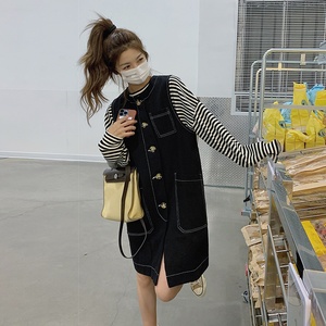 黑色牛仔背心裙女2025年秋季新款宽松学院风减龄连衣裙,女装连衣裙,拾菱