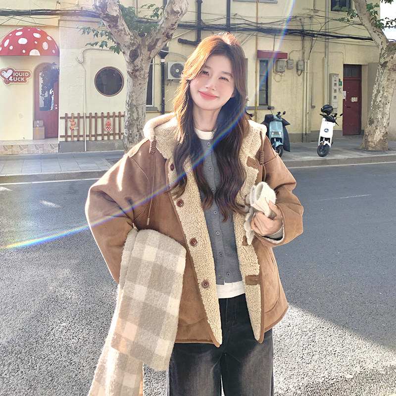 现货冬装两面穿羊羔毛外套163-6522-P195控298,女装毛呢外套,拾菱