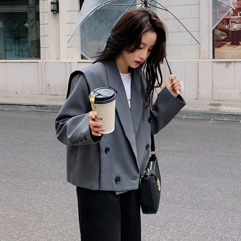 新款现货！2021新款双排扣设计感西装外套163-2022-P105-控158,女装西装,拾菱