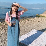 【现货】重工刺绣牛仔背带裙163-M91-P115控168，女装连衣裙，拾菱