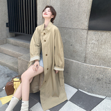 新款条纹袖口长款风衣外套163-2518-P185控268，女装风衣，拾菱