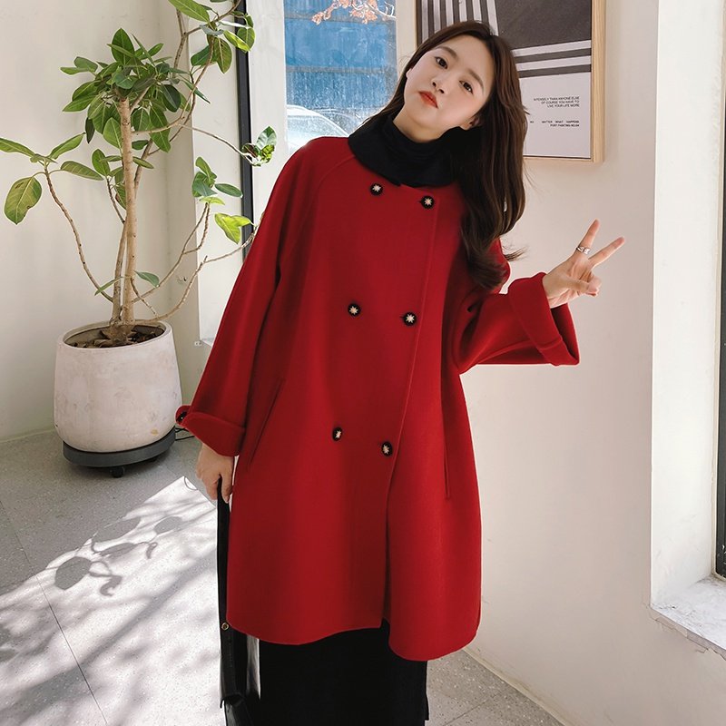 【新款】双面70%羊绒大衣撞色领163-9615-P290-控398,女装毛呢外套,拾菱