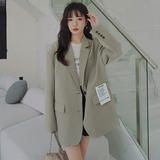 炸街绿色西装外套女韩系休闲设计感小众2025春秋新款宽松西服上衣，女装西装，拾菱