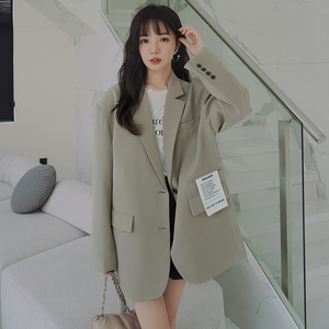 炸街绿色西装外套女韩系休闲设计感小众2025春秋新款宽松西服上衣,女装西装,拾菱