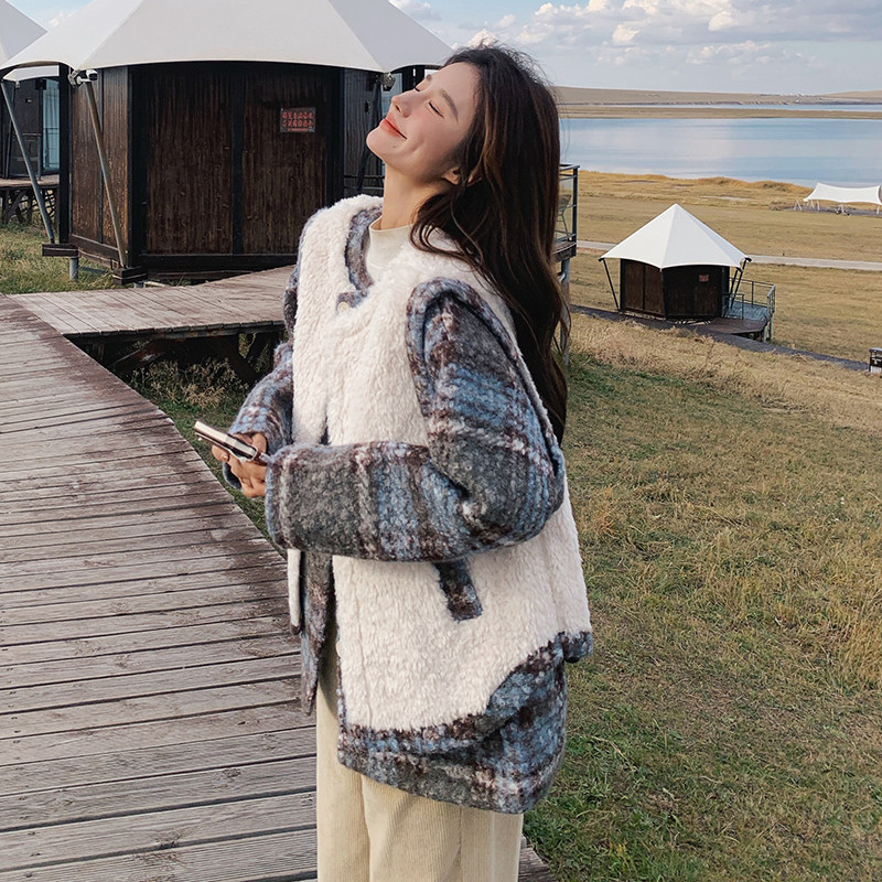 现货冬装加厚两件套羊羔毛毛呢外套163-N01-P185控278,女装毛呢外套,拾菱