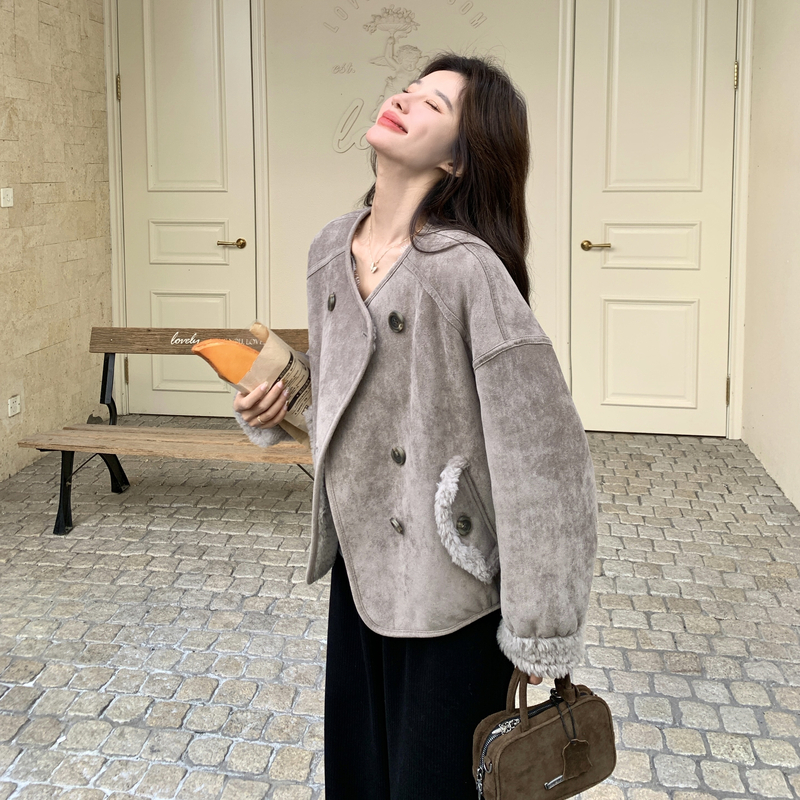 冬装新款双面穿羊羔毛外套2635-P195控298，女装毛呢外套，拾菱