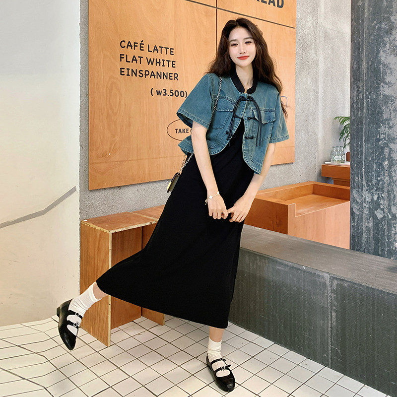 【新款出货中】牛仔外套+黑色连衣裙  163-T611-单件P85控148图片