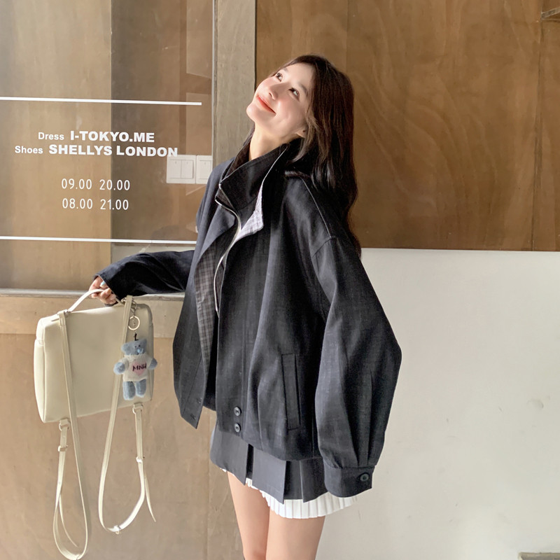 现货新款格纹拼接外套163-2536-P175-控258,女装短外套,拾菱