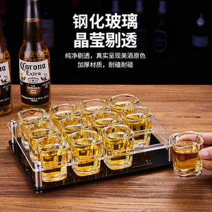 钢化玻璃加厚KTV杯架啤酒创意四方白酒杯刻度家用套装二两一口杯