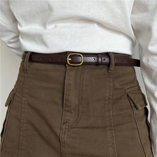 百搭牛皮皮带女款真皮细腰带配裙子休闲潮ins港风牛仔裤装饰裤带