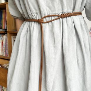 原宿风细编织腰带女装饰文艺系带裙带文艺连衣裙子配饰皮绳皮带