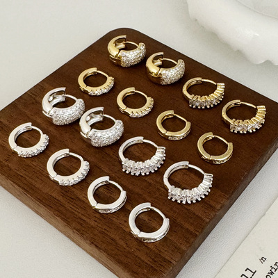 欧美ins风锆石圆环耳环套装