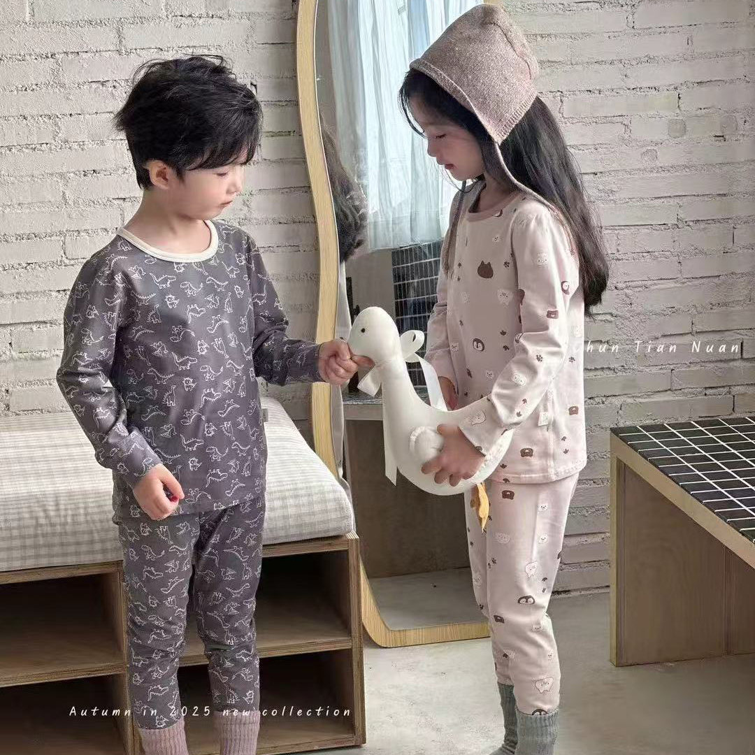 春田暖2025秋季男童恐龙印花套装