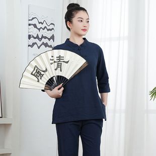 中式居士服禅修服男女同款瑜伽服七分袖运动禅茶服养生修行服装夏