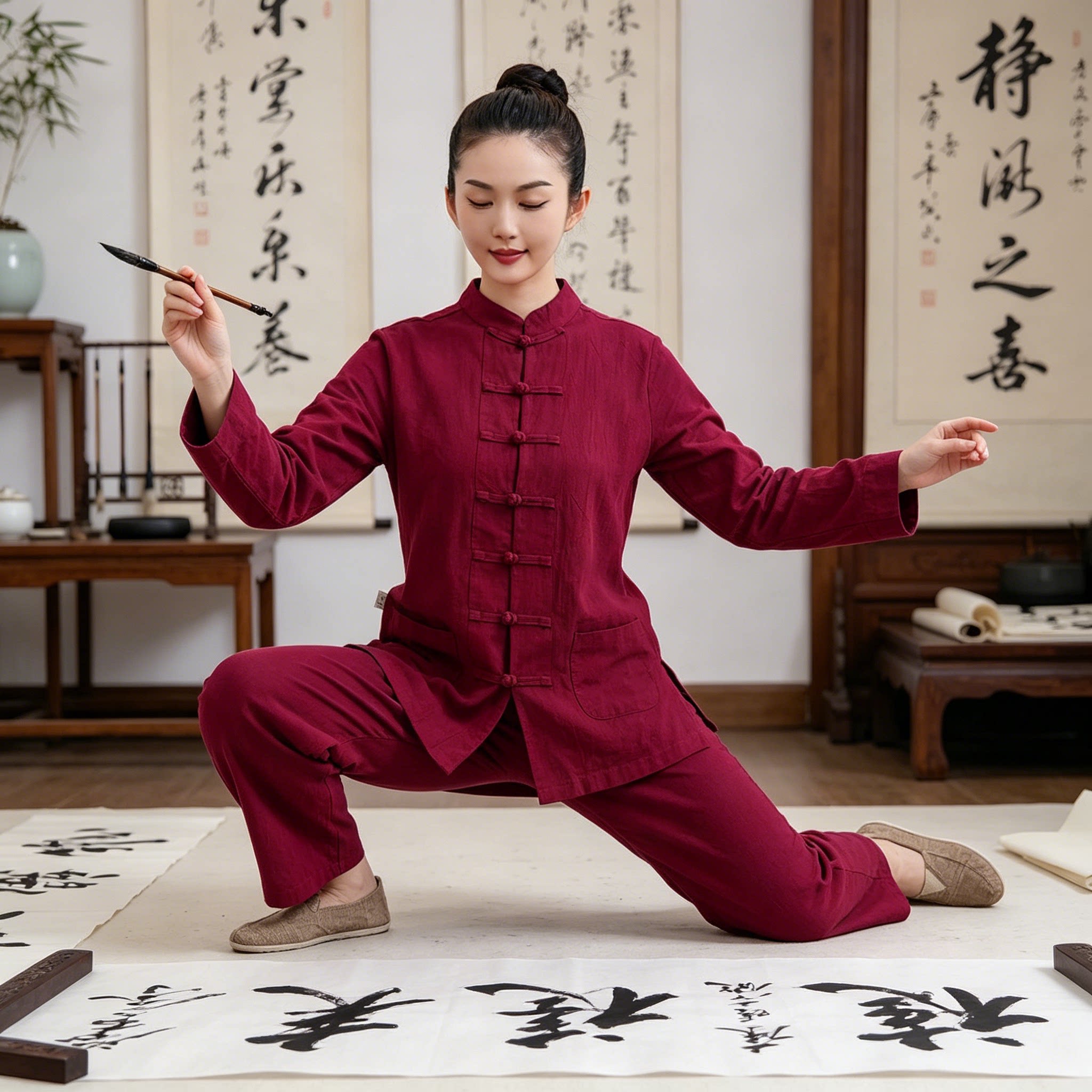 春夏男女太极服纯棉立领布扣宽松透气居士服禅修打坐练功修行服装