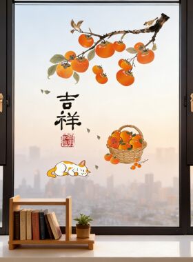 阳台玻璃门静电贴画吉祥喜庆店铺橱窗装饰贴画玻璃贴纸乔迁贴花