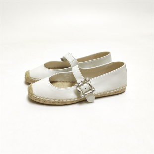 ANDS MIU SW 纯原厂 外贸女鞋 羊皮玛丽珍鞋平底单鞋水钻扣渔夫鞋