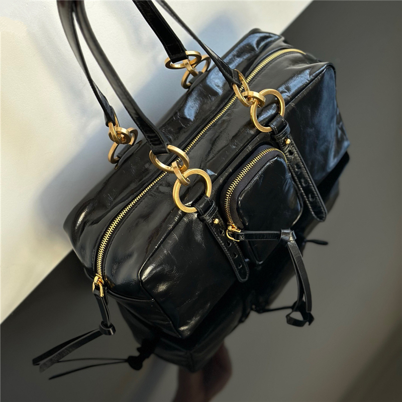 纯原厂 外贸 油蜡皮手提包女托特保龄球包单肩腋下包波士顿枕头包