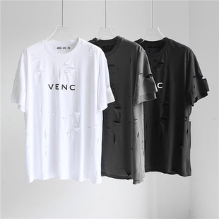 ANDS GVC FD 男士短袖t恤镂空破洞宽松半袖上衣ins潮情侣男女同款