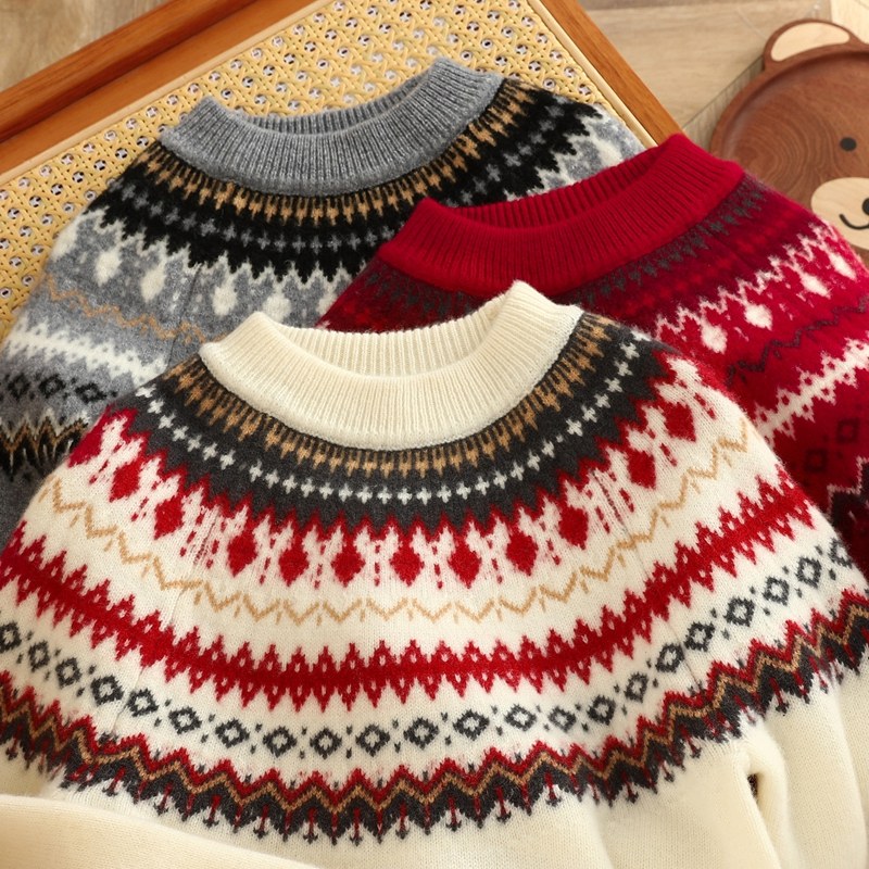 儿童半高领100%羊毛衫中大童费尔岛提花针织衫男女童复古打底毛衣,童装/婴儿装/亲子装,毛衣/针织衫,淘宝优惠券,粉丝福利购,淘宝优惠卷