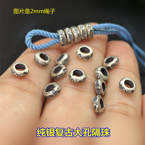 S925纯银不规则大孔隔珠编织手绳