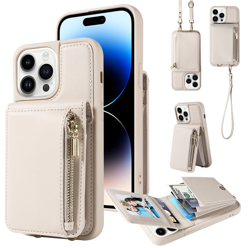 适用苹果14 PRO MAX手机壳iPhone13可背12挂脖子11放卡包XS背带斜挎8X拉链钱包XR皮套15PLUS带挂绳7P插卡SE23